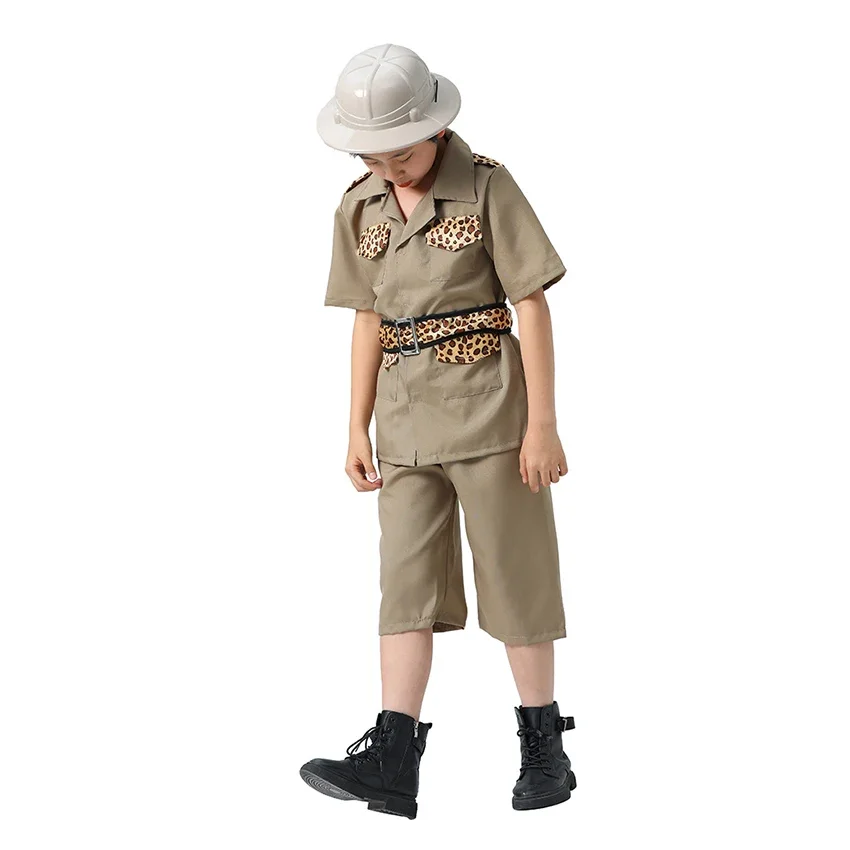 Boys Jungle Explorer Costume Kids Adventures Suit Halloween Costume for Kids Children Gift for Outdoor Forest Fanger Cosplay Set