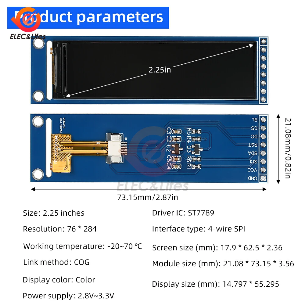 1,69-дюймовый 2,25-дюймовый TFT ЖК-экранный модуль ST7789 Чип драйвера 76X284 240X280 ЖК-модуль полного просмотра SPI цветного экрана 8-контактный 2,8-3,3 В