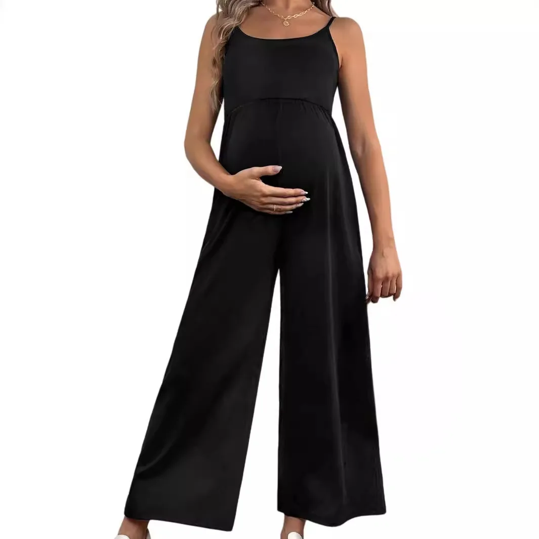 

Summer Pregnancy Women's Jumpsuit Long Pants Sleeveless High Waist Solid Color Maternity Halter Strappy Jumpsuit Casual