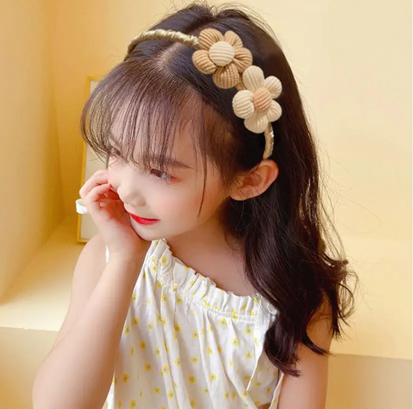 Autumn Milk Coffee Color Letter Cloth Bow Flower Headband For Girl Cute Children Girl Head Hoop With Teeth