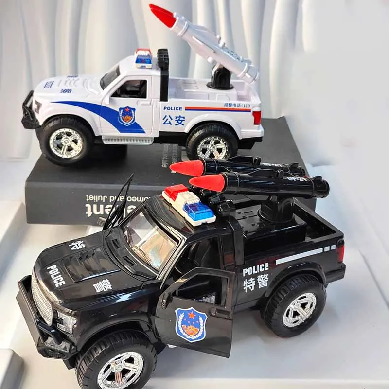 New Automatic Door Opening Police Car Electric Toy Model With Lights Music Military Missile Police Car Gimbal Toy Boys' Gifts