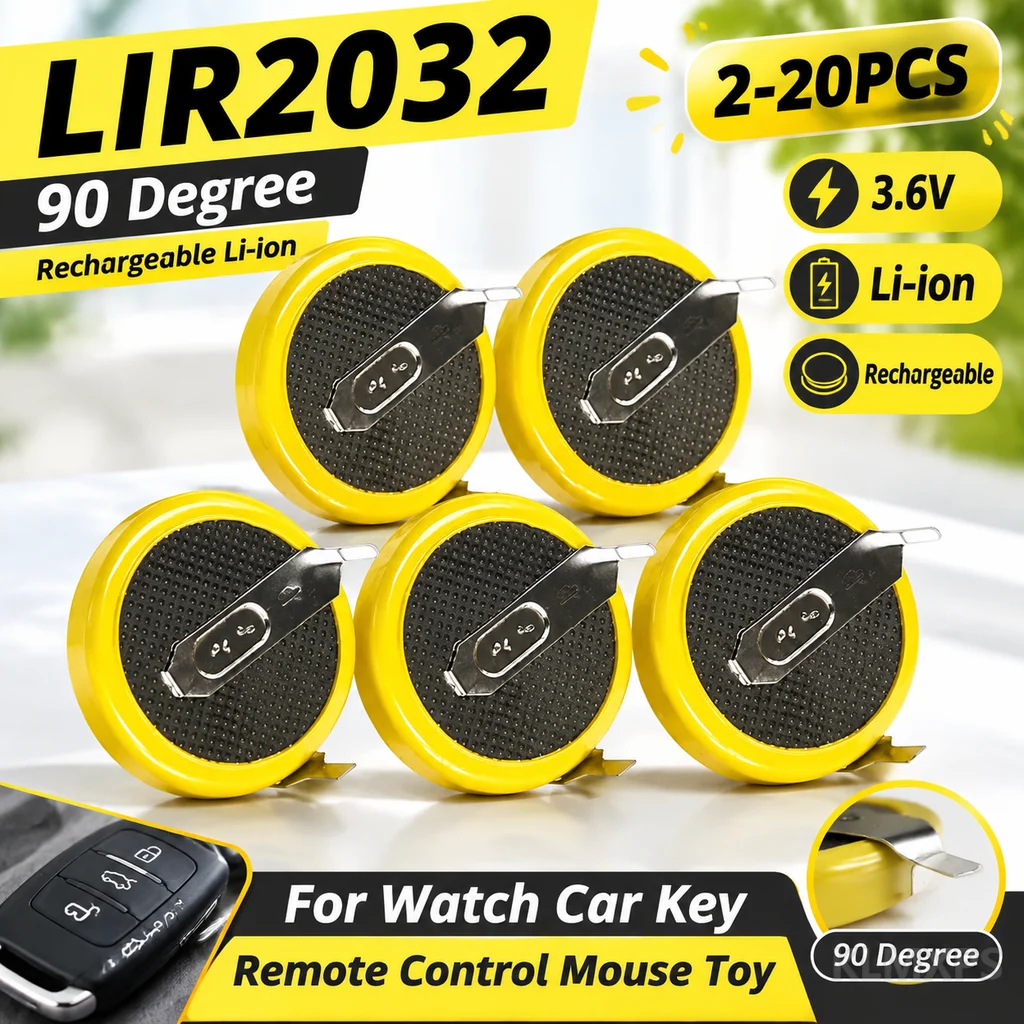 LIR2032 3.6V Rechargeable Coin Cell Battery with Solder Tabs, 2-20PCS, For Gameboy Color, Gameboy Advance and Game Box Device
