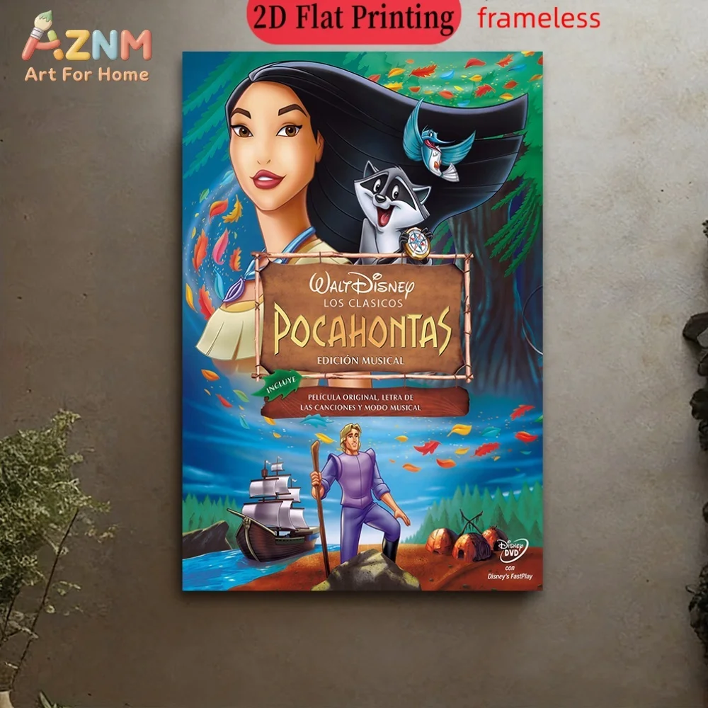 AZNM Pocahontas - Lienzo sin marco para pared, arte de Disney, Pocahontas, Meeko, Flit, John Smith, escena de bosque otoñal, impresión artística de un solo panel