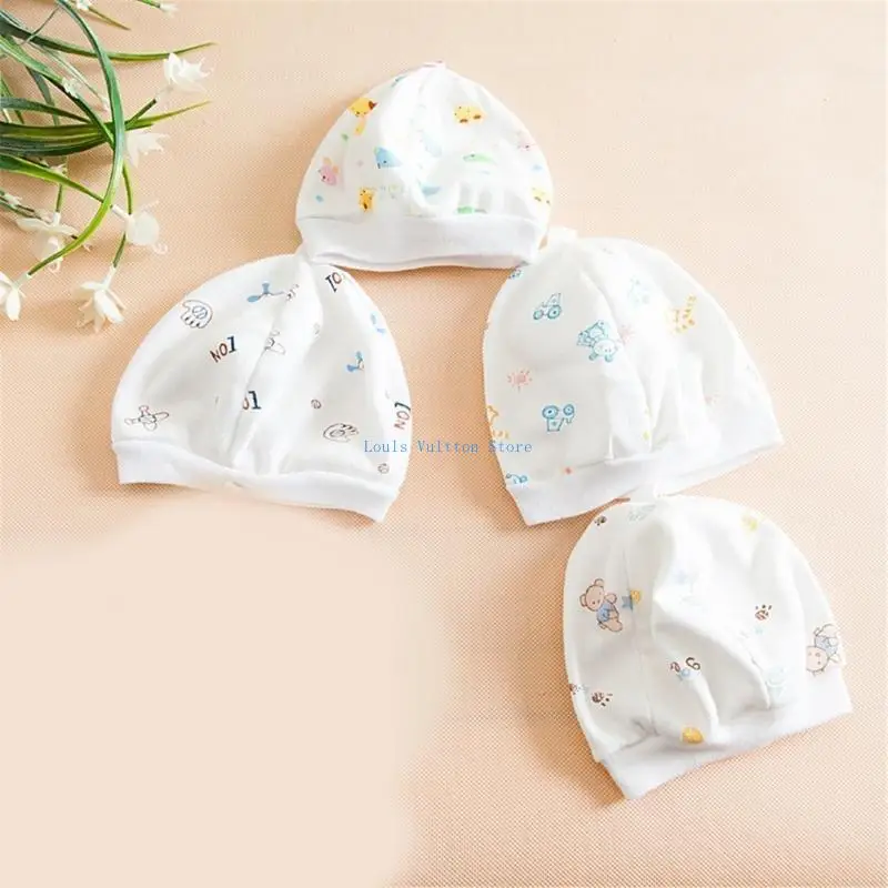 L5YB مجموعة قبعات أطفال مريحة وقابلة للتمدد مكونة من 10 قبعات قطنية قابلة للتنفس لحديثي الولادة لأغطية الرأس على شكل جمجمة للرضع