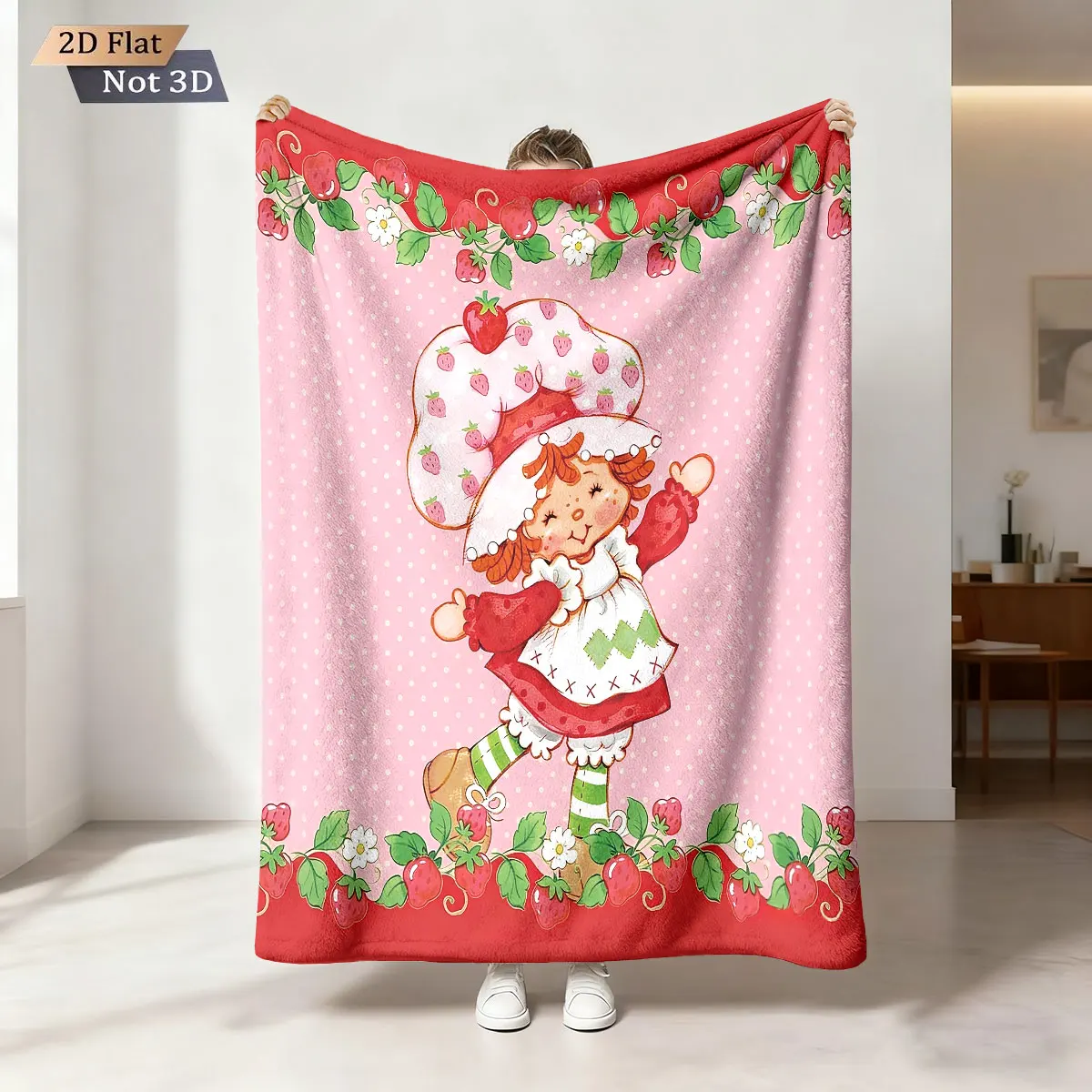 1pc Pink Strawberry Cake Girl Print 230 Flannel Blanket, Casual And Comfortable Nap Blanket, Multiple Sizes Machine Washable