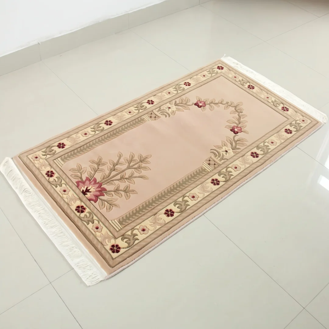 Precisely Edged Pure Cashmere Prayer Mat, Comfortable Cushioned Flocked Floor Cushion for Indoor Meditation and Worship at Home