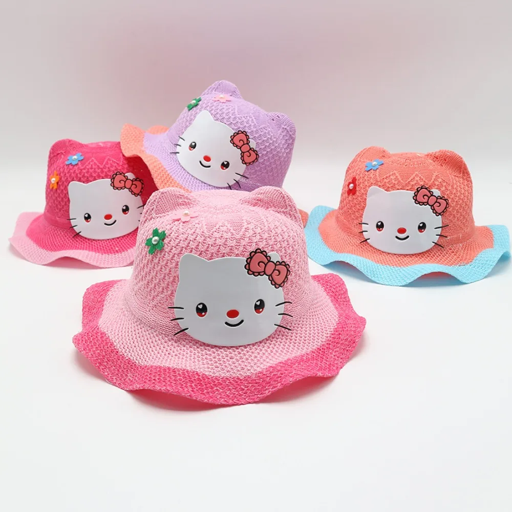 

Sanrio Hello Kitty Kids Straw Hat Girls Cute Cat Summer Sun Protection Outdoor Sunhat Breathable Toddler Beach Pan Cap Art Gifts