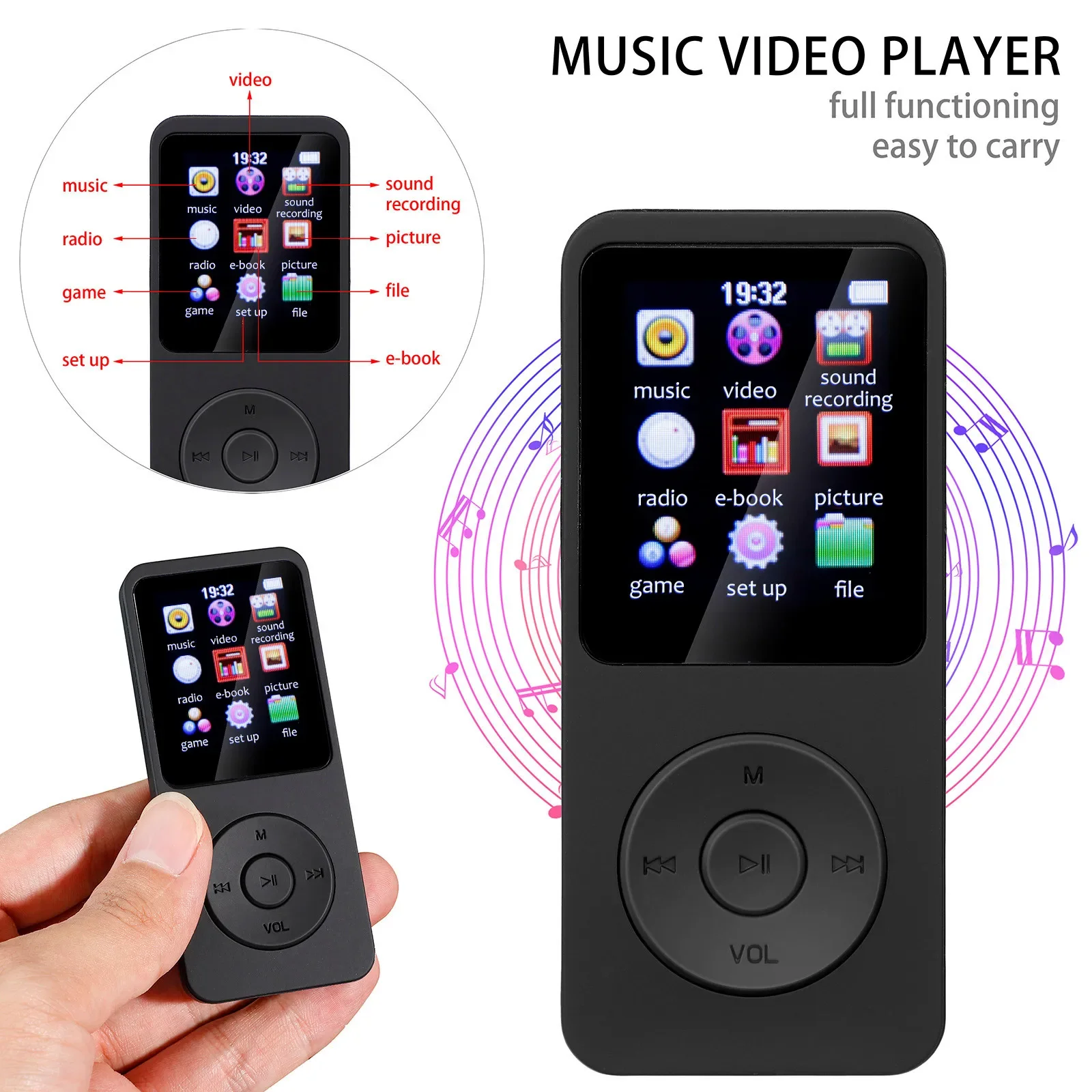 Mini Bluetooth MP3 Player E-book Sports Color Screen MP3 MP4 FM Radio Walkman Student Music Players for Win8/XP/VISTA