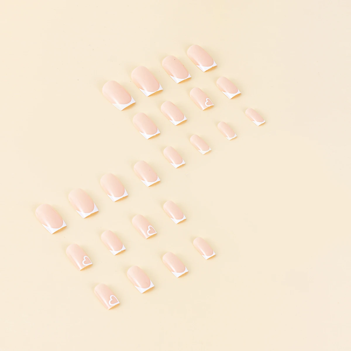 شريط فرك للأظافر مزيف مقاوم للماء وغراء جيلي ، قلب أبيض متوسط ، 24 صولجان مربع #2