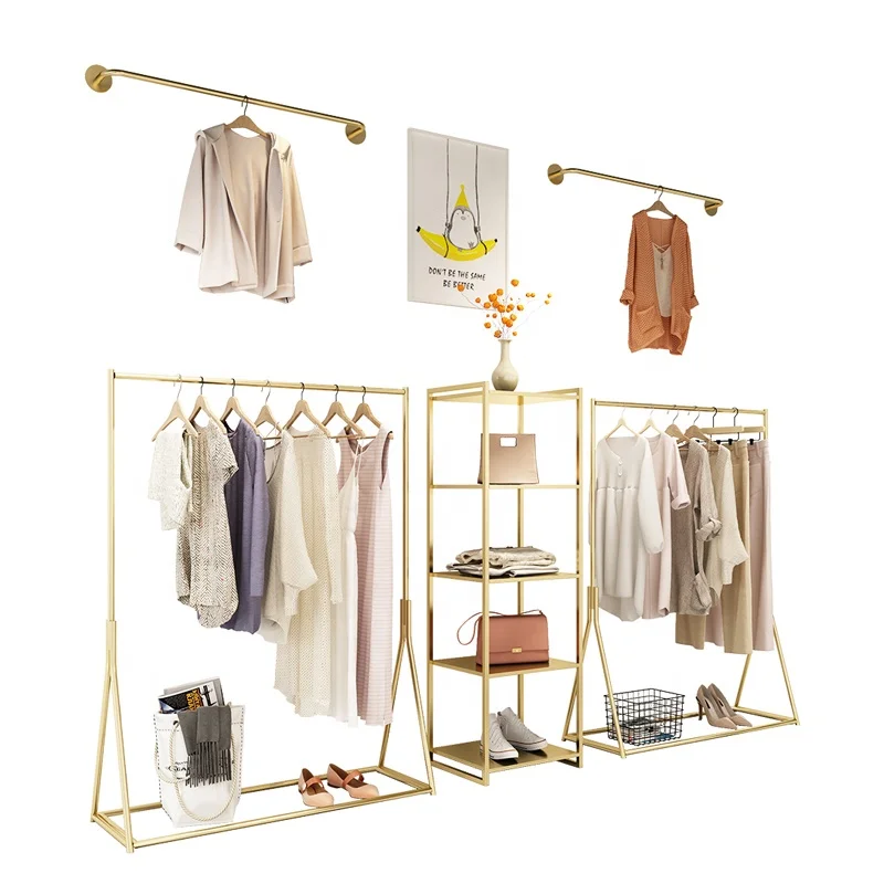 

customized.Luxury Clothing Store Display Stand Store Garment Clothing Racks Display Clothes Rack Stainless Steel Clothes Ha