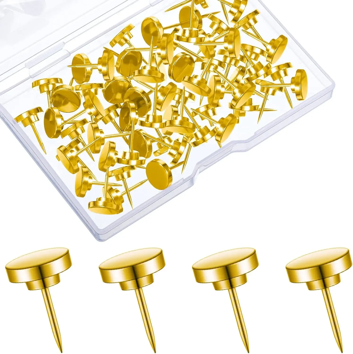 

30 Gold Metal Push Pins For Hanging Pictures, Posters & Photos - Strong Wall Tacks For Office & Home