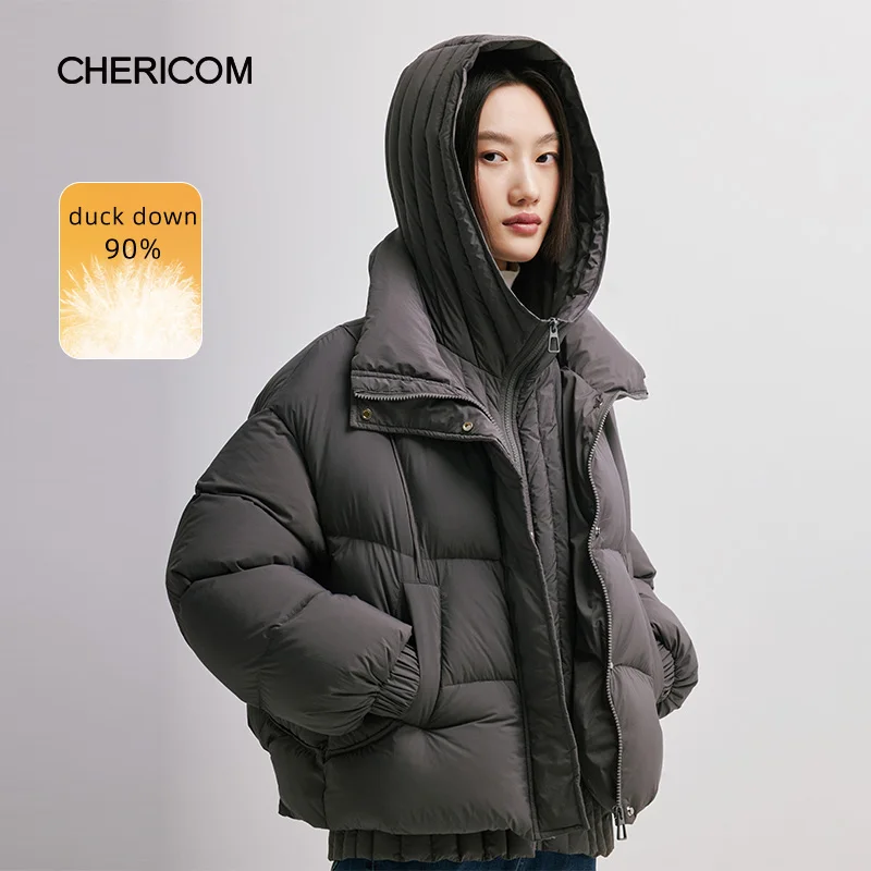 Chericom Korean Fashion Women\'s Winter Down Jacket Duck Down Hooded Thickened Warm Puffer Coat Casual Commuter Jackets 298082