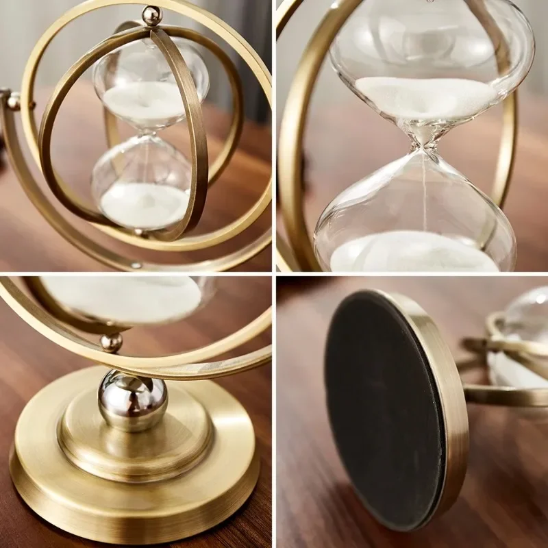 1 Hour Hourglass Globe Timer Brass Sand Clock Vintage Sandglass Time Desktop Decor Luxury Living Room Decoration Home Ornament
