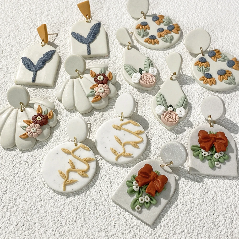 AENSOA Women\'s Multiple Polymer Clay Geometry Earrings Fashion Flowers Patchwork Design Drop Earrings Jewelry Holiday Christmas