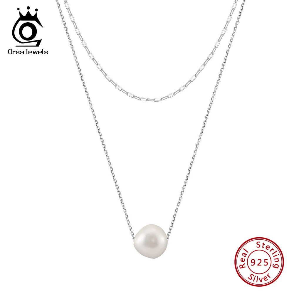 

ORSA JEWELS 925 Sterling Silver Freshwater Pearl Pendant Necklace for Women Elegant Handmade Dainty Pendant Chain Jewelry GPN72