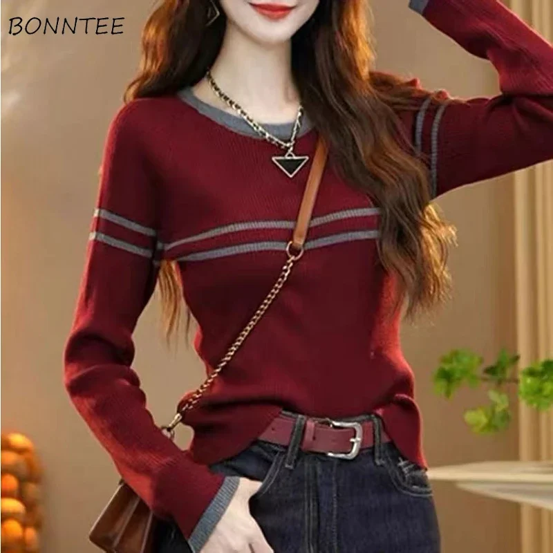 

Striped Pullovers Women Korean Style Temper Ladies Aesthetic Daily All-match Knitted Sweater Autumn Chic Vintage Fashion Classic