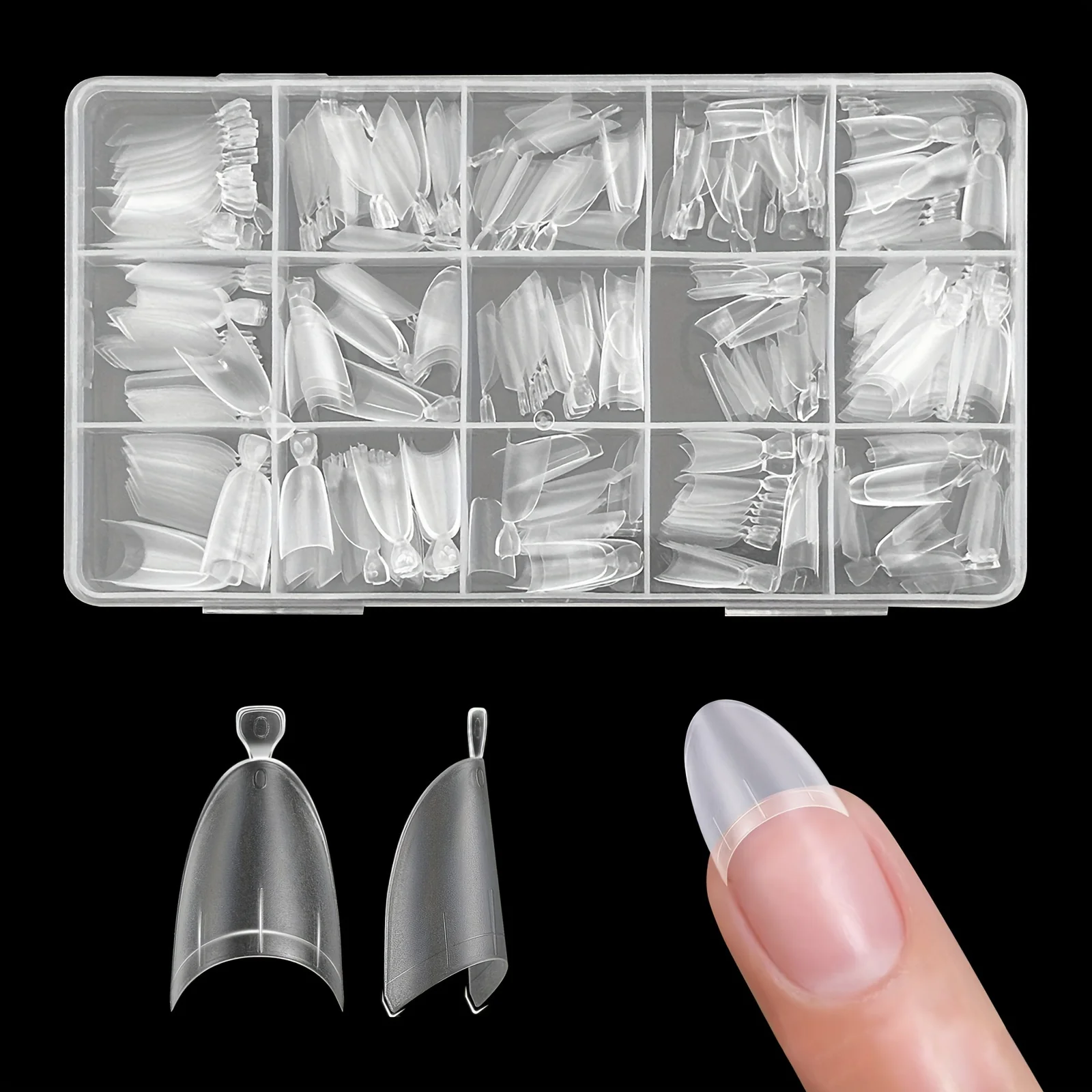 320pcs Medium/Short Oval Nail Tips Set | Matte Clear Half Cover False Nails In 15 Sizes & Extensions Nail Supplies Nail Kit Ful
