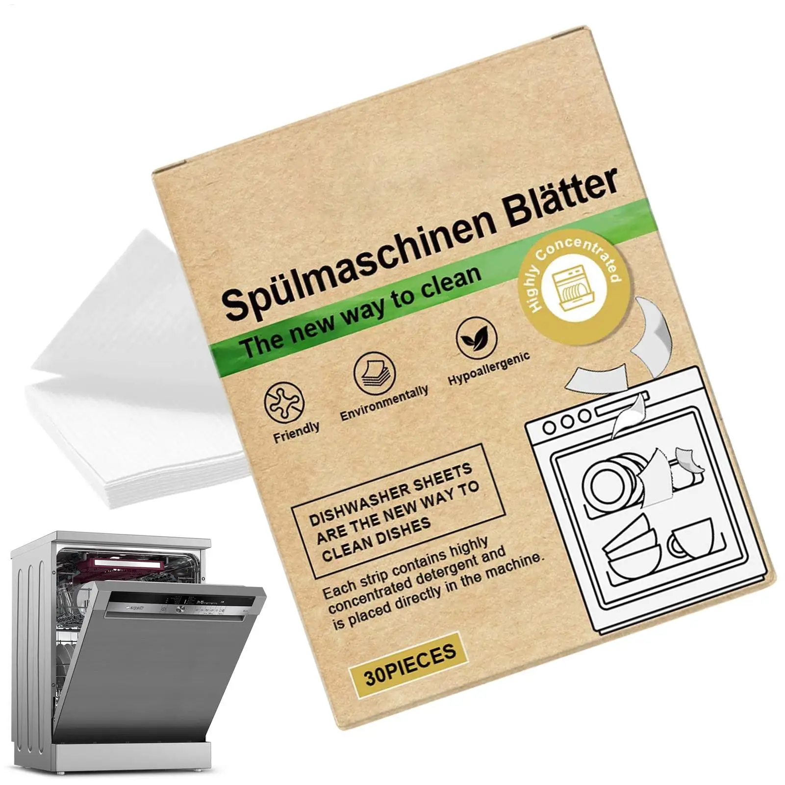 30pcs/set Dishwasher Sheets Mild Cleaning Strips for Home Kitchen, Efficient Alternative to Dishwasher Tablets