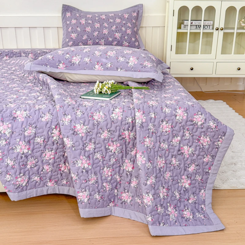1pc Purple Flower Quilted Bedspreads for Bed Thick Patchwork Blanket Single/Queen/King Floral Style Quilted Duvet Soft Bedspread