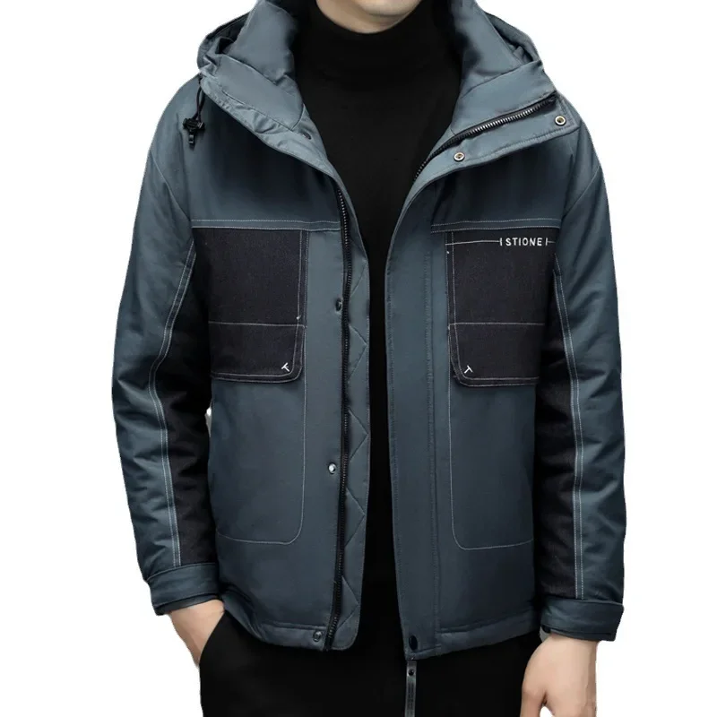 Homens na moda com capuz jaqueta inverno novo homem pato branco para baixo engrossado quente solto outwear cor sólida casual versátil parka