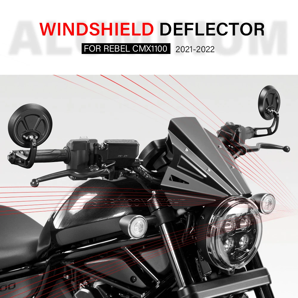 

Motorrad Windshield For HONDA REBEL CMX1100 CMX 1100 2021 2022 REBEL1100 Repair Windscreen Fairing CNC Wind Deflector 2mm,Black