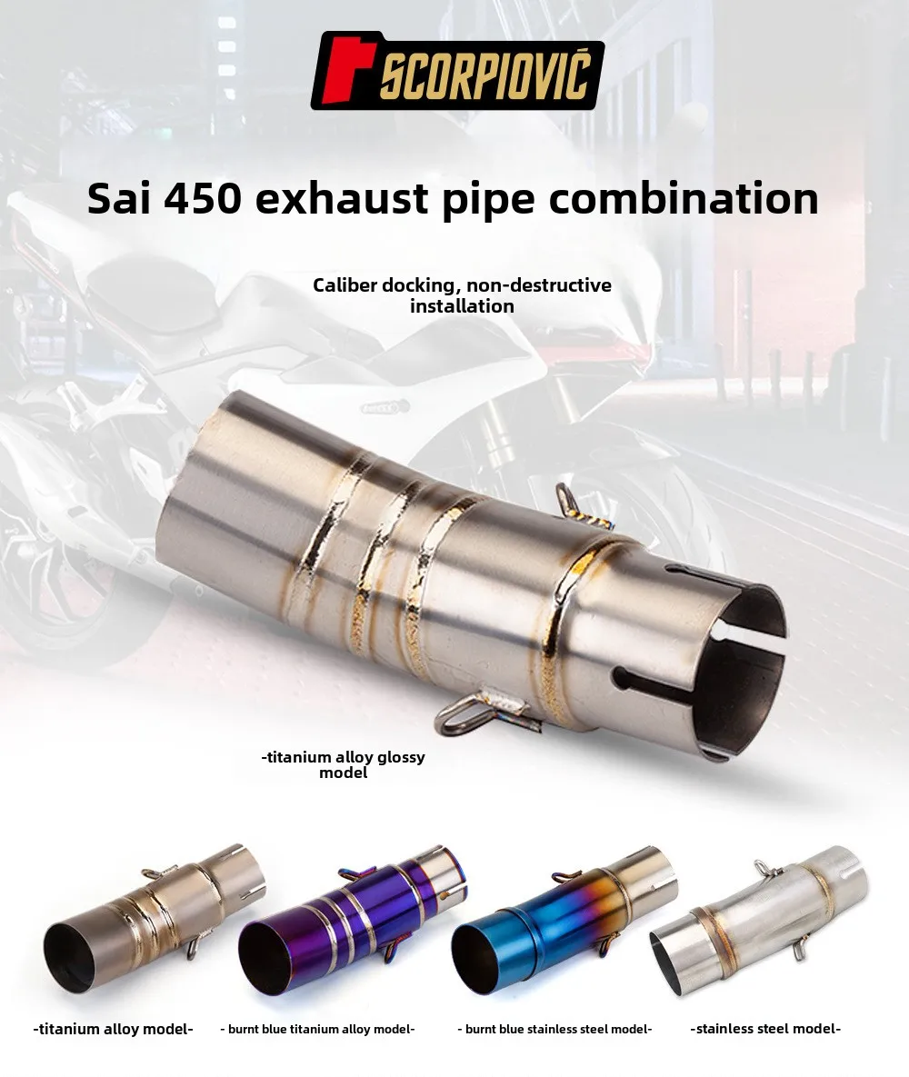2023-2024 Custom Fit Stainless Steel/Titanium Alloy Carbon Exhaust Pipe New Condition Modified for Sai 450/400 Motorcycle