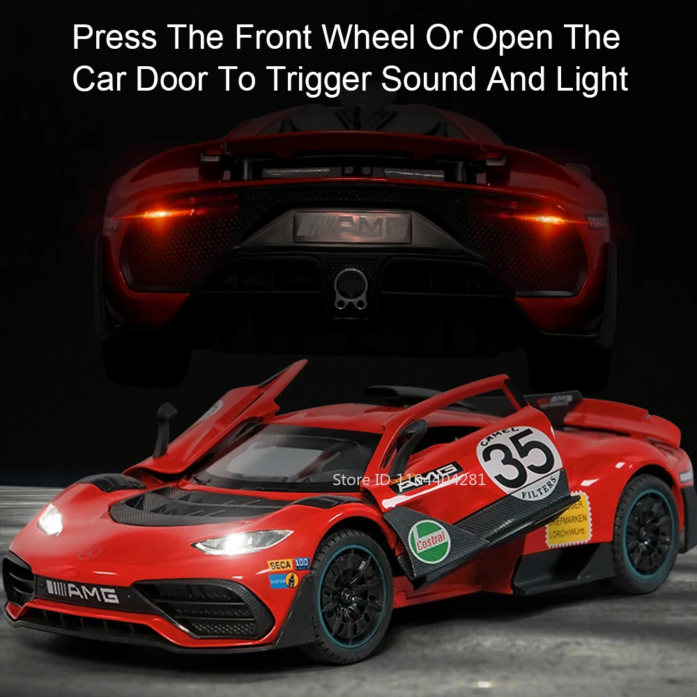 1:24 ONE VISION GT Cars Model Toy Diecast Alloy Sports Car Doors Opened with Sound Light Pull Back Vehices for Boy Holiday Gifts