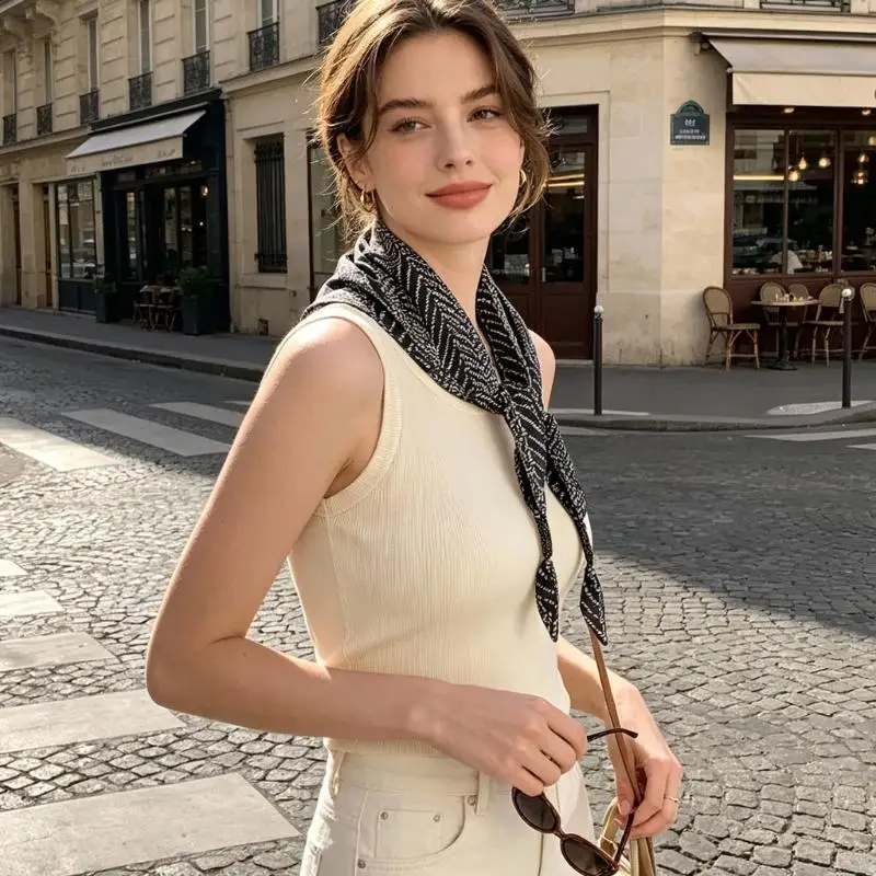 39BD Black Patterned Tie Belt Girdle with Distinct Triangular Scarf