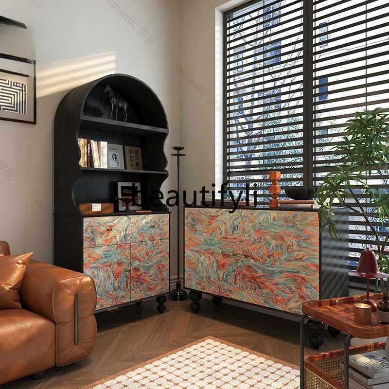 Home living room installation-free solid wood bookcase floor-to-ceiling high cabinet simple retro wall bookshelf locker
