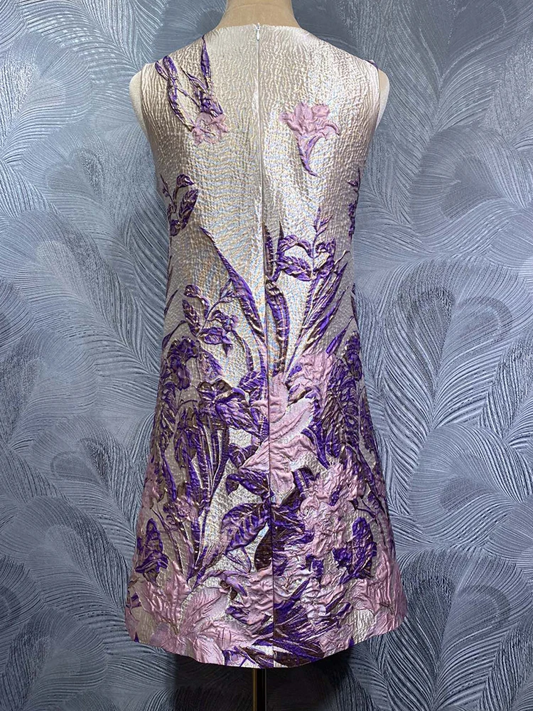 DLDENGHAN 스팽글 다이아몬드 자카드 미니 드레스 여성용 오-넥 민소매 빈티지 조끼 드레스 여름 패션 여성