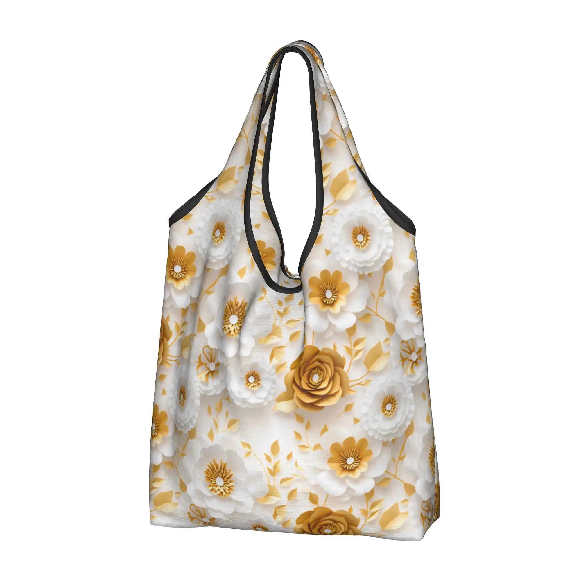 Fashion 3D Floral Victorian And Italian European Style Grocery Shopping Bags Fashion Shopper Shoulder Tote Bags Portable Handbag