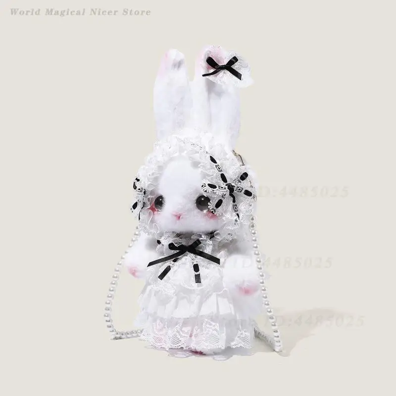 Girls New Cute Lolita Rabbit Doll Crossbody Backpack Cartoon Fluffy Shoulder Bag Sweet Fashion Accessory Versatile