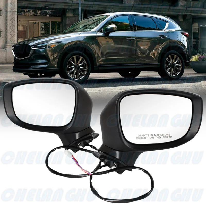 For Mazda CX-5 2017 2018 2019 2020 2021 2022 1 Pair 8 Pins Black Painted Power Fold Turn Lamp Mirror Assembly