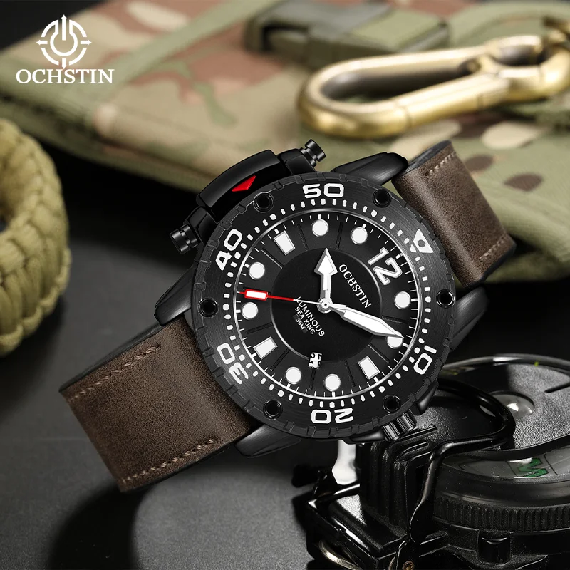 

OCHSTIN мужские кожаные ремешки кварцевые наручные часы с календарем светящиеся ручные часы серии Navigator деловые роскошные часы