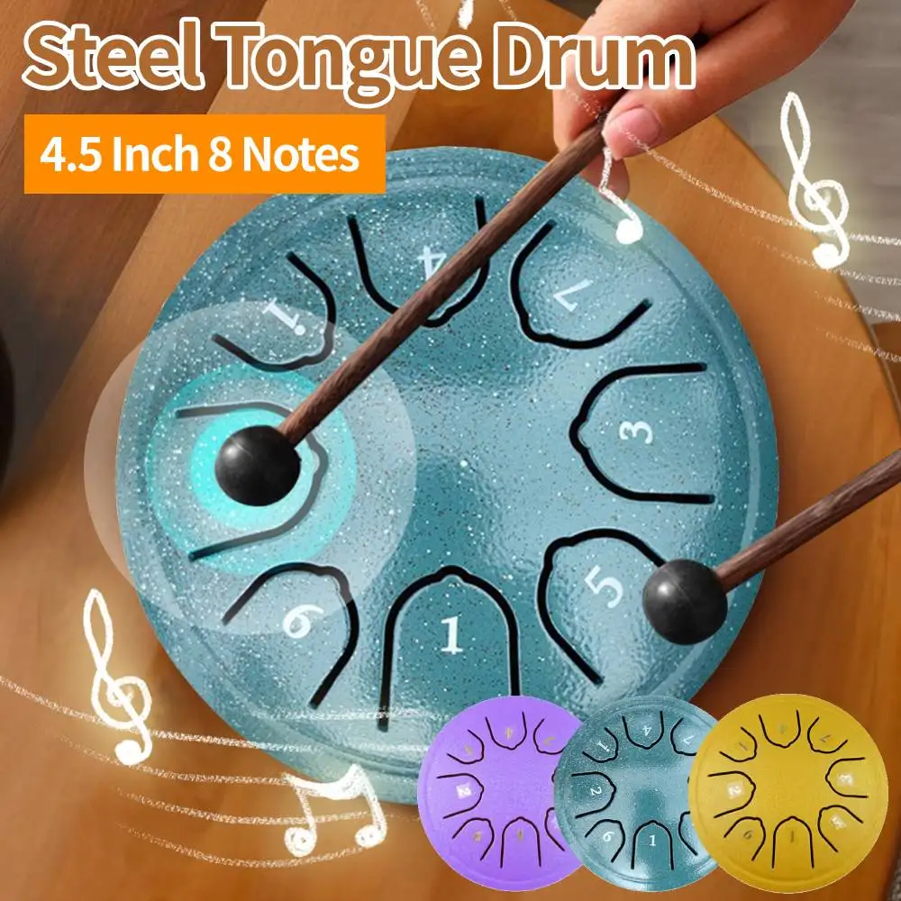 4.5 Polegada 8 notas instrumentos de percussão com tambor malho livro música instrumentos de cura sonora para meditação yoga presente exclusivo