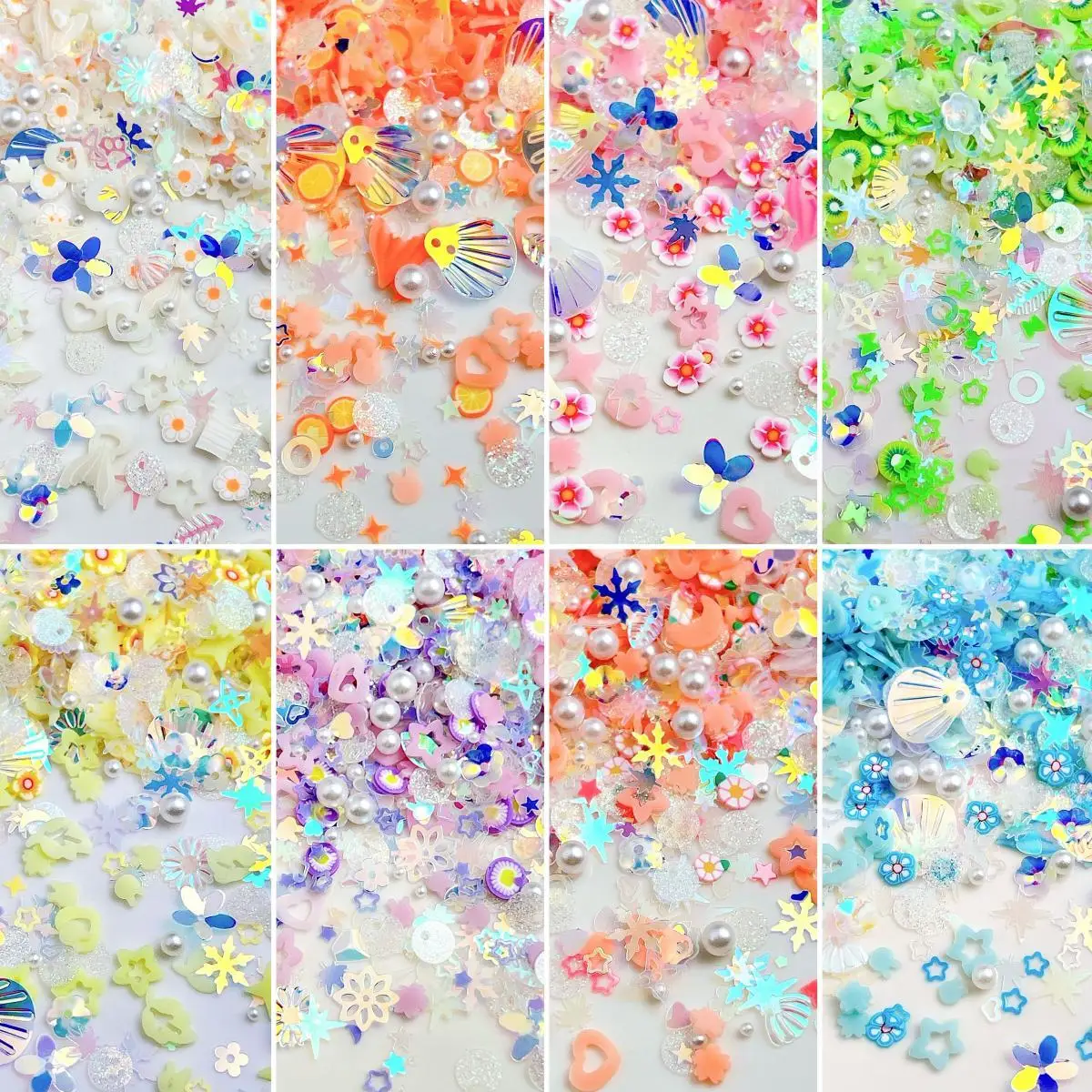

1Box Dopamine Colored Shell Flower Star Thin Slices Nail Charms Gradient Heart Snowflake Flakes Resin Nails Art Decorations DIY