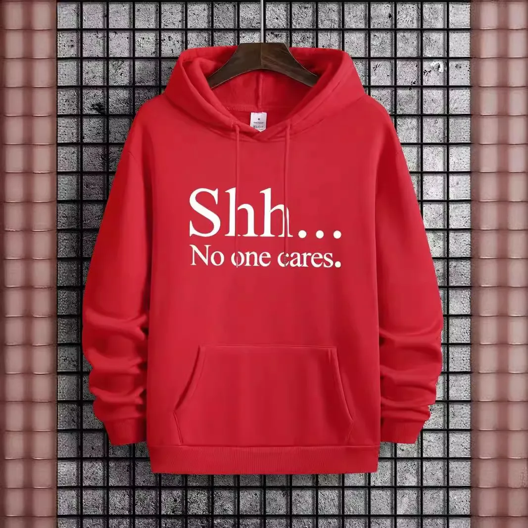 Shh No One Cares Letters Print Hoodie Sweatshirt for Men's Casual Outfits