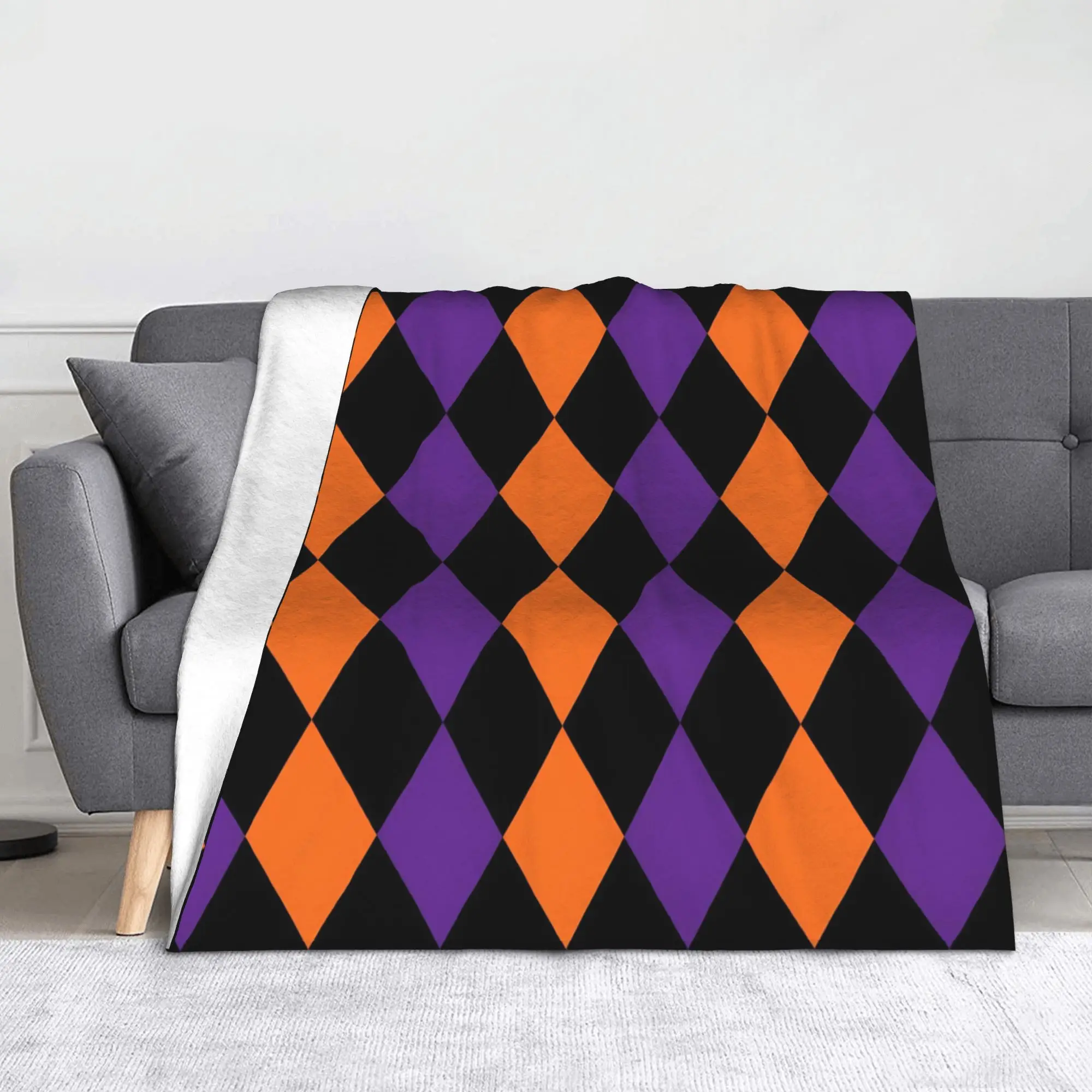 Purple Orange Black Diamond Halloween Fleece Throw Blanket  Blankets for Home Travel Ultra-Soft Bedding Throws