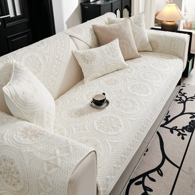 Cotton Sofa Cushion Four-season Universal Non-slip Solid Color Sofa Cover for Livingroom Light Luxury High-end One Piece Seat