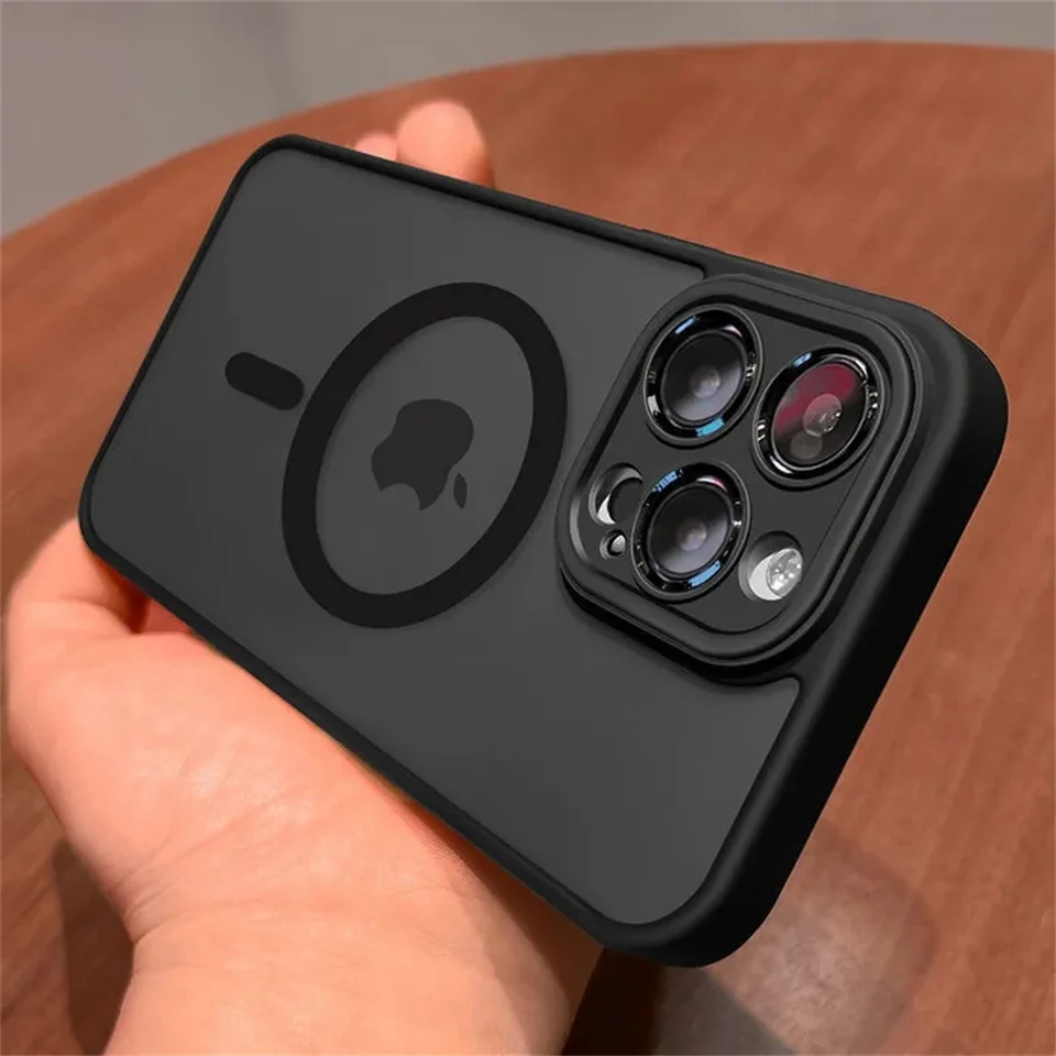 Funda con protección de lente para iPhone 11 12 13 Proa Mx mini 15 16 Plus iPhone 16 15 14, mate translúcida, carga inalámbrica Magsafe 4