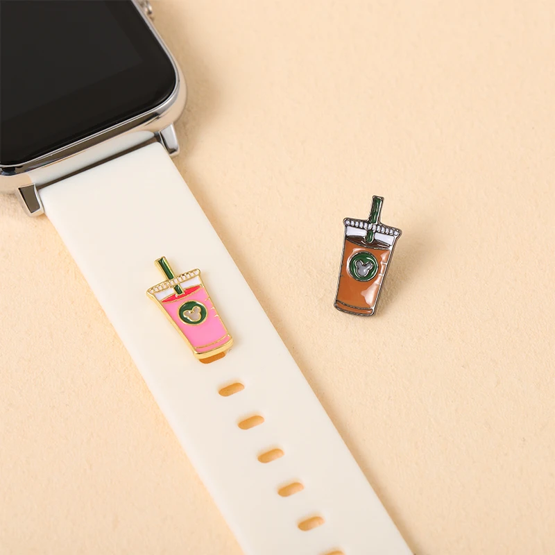 Dijes de correa de silicona para Apple Watch, colgante de uñas de colores, joyería para Iwatch, taza de arcoíris, pulsera de dibujos animados, encanto de uñas