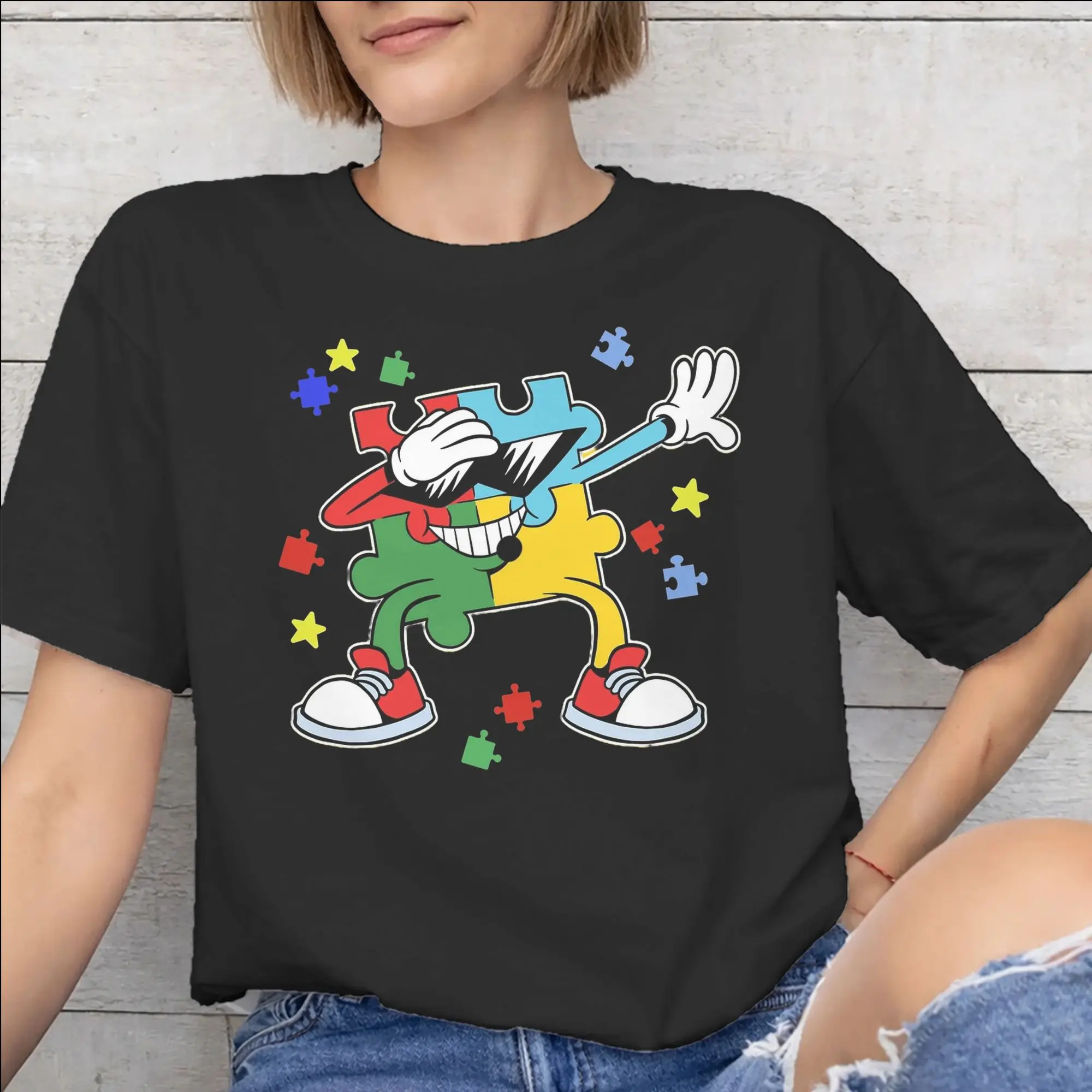 Men Women Graphic Printed Dabbing Puzzle Autism Awareness T Shirt Tee 100% Cotton  T-shirts Clothing