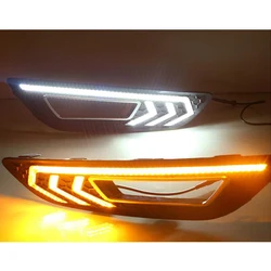 1Pair Car LED DRL For Ford Focus 2015-2018 White And Yellow Daytime Running Lamp Driving Daylights Fog Lamp Cover