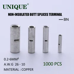 1K Butt Wire Connector AWG 26-10 Copper Tinned Splice Crimp Terminal Sleeve Bare Terminals Crimping Connectors