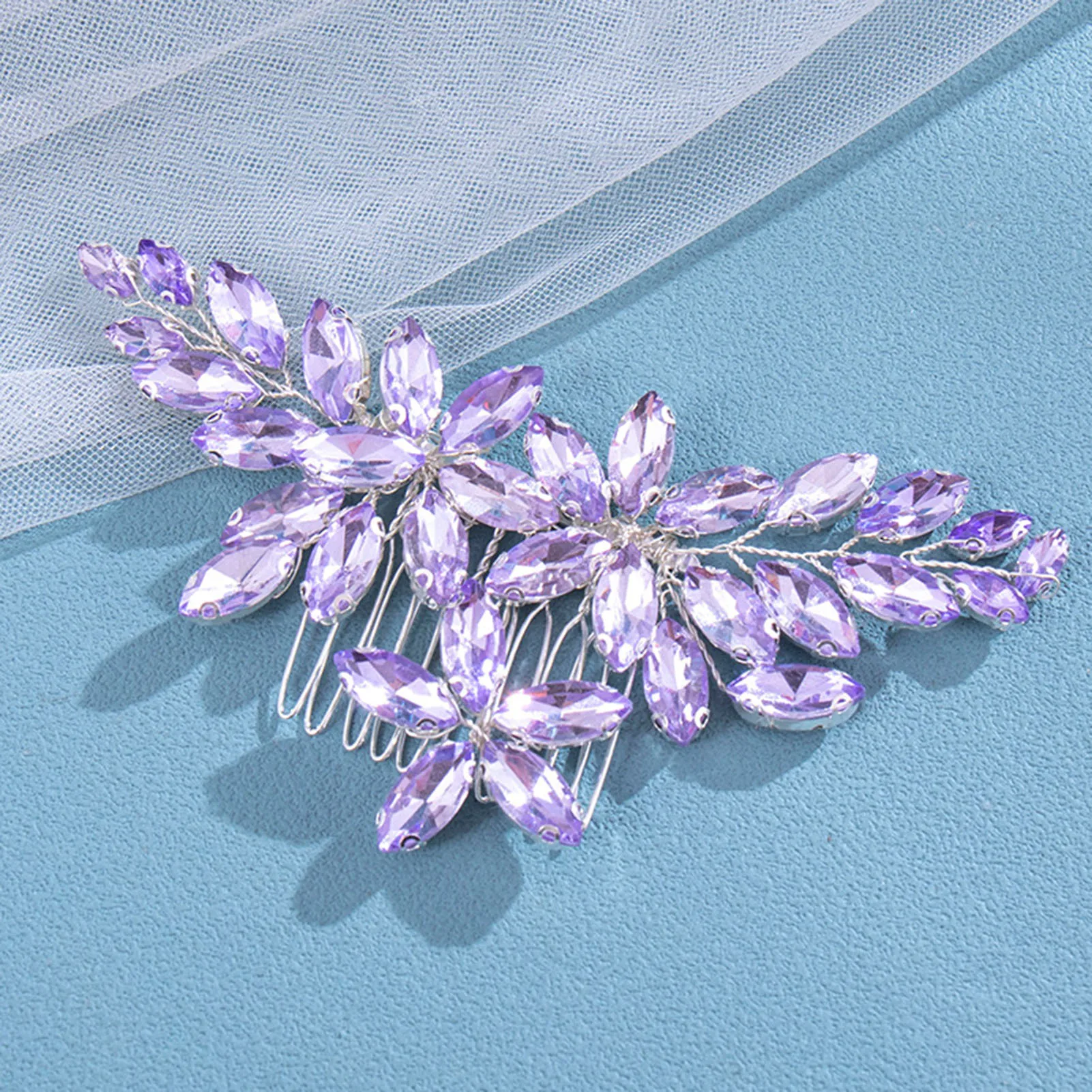 Bride Wedding Hair Combs Purple Rhinestone Designs Silver Color Metal Headpieces Fairy Crystal Headdress Jewelry for Women