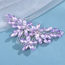 Bride Wedding Hair Combs Purple Rhinestone Designs Silver Color Metal Headpieces Fairy Crystal Headdress Jewelry for Women