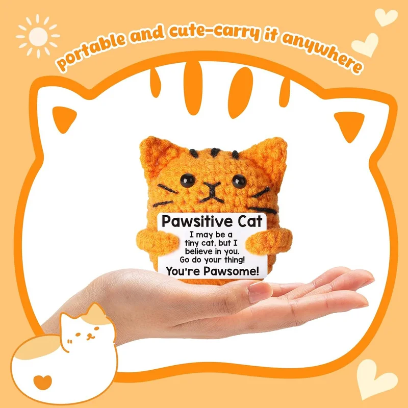 

Crochet Cat Doll Ornament Home Room Decoration Handmade Knitted Positive Energy Cat Doll With Card Christmas Gift Party Gifts