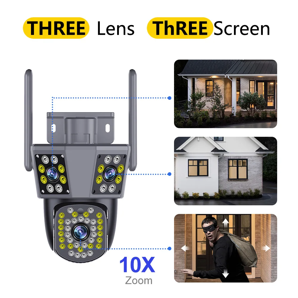 6MP 6K WiFi Outdoor Camera 8X Zoom tre lenti triplo schermo Auto Tracking PTZ Video Security Protection telecamera impermeabile