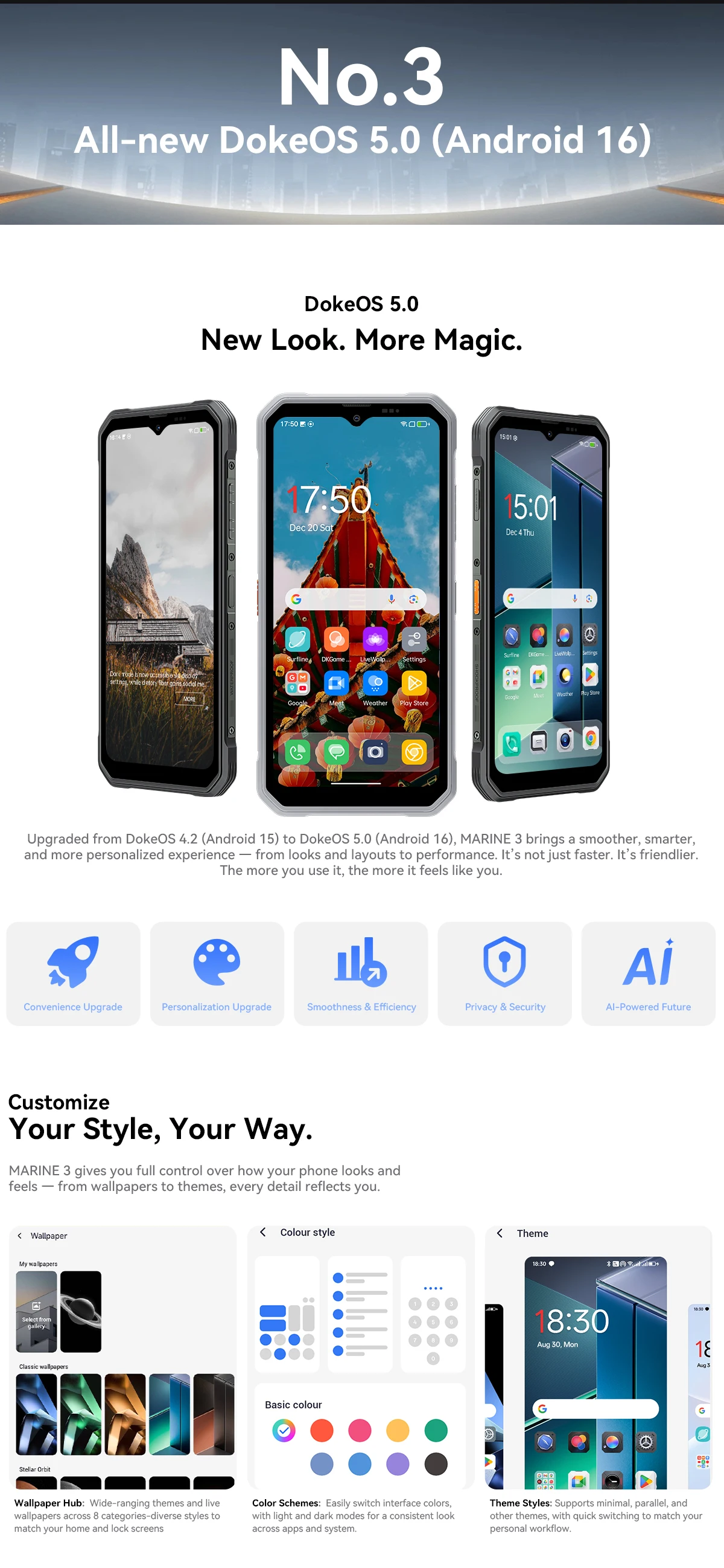 [Versand aus Polen] [Ohne EU-Ladegerät] Robustes Smartphone Blackview OSCAL MARINE 3, 24 GB (8+16) + 256 GB, 6.56" HD 90 Hz Display, 5000 mAh Akku, Android 16 – Detail 9