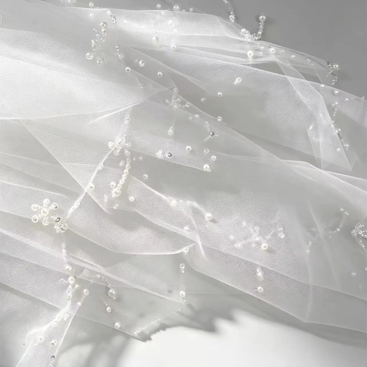 New bridal veil hand-sewn pearl beaded wedding headgear double layer with hair comb veil image 4